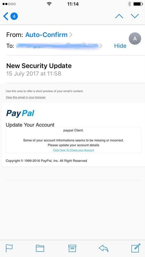 Beispiel einer Phishing E-Mail